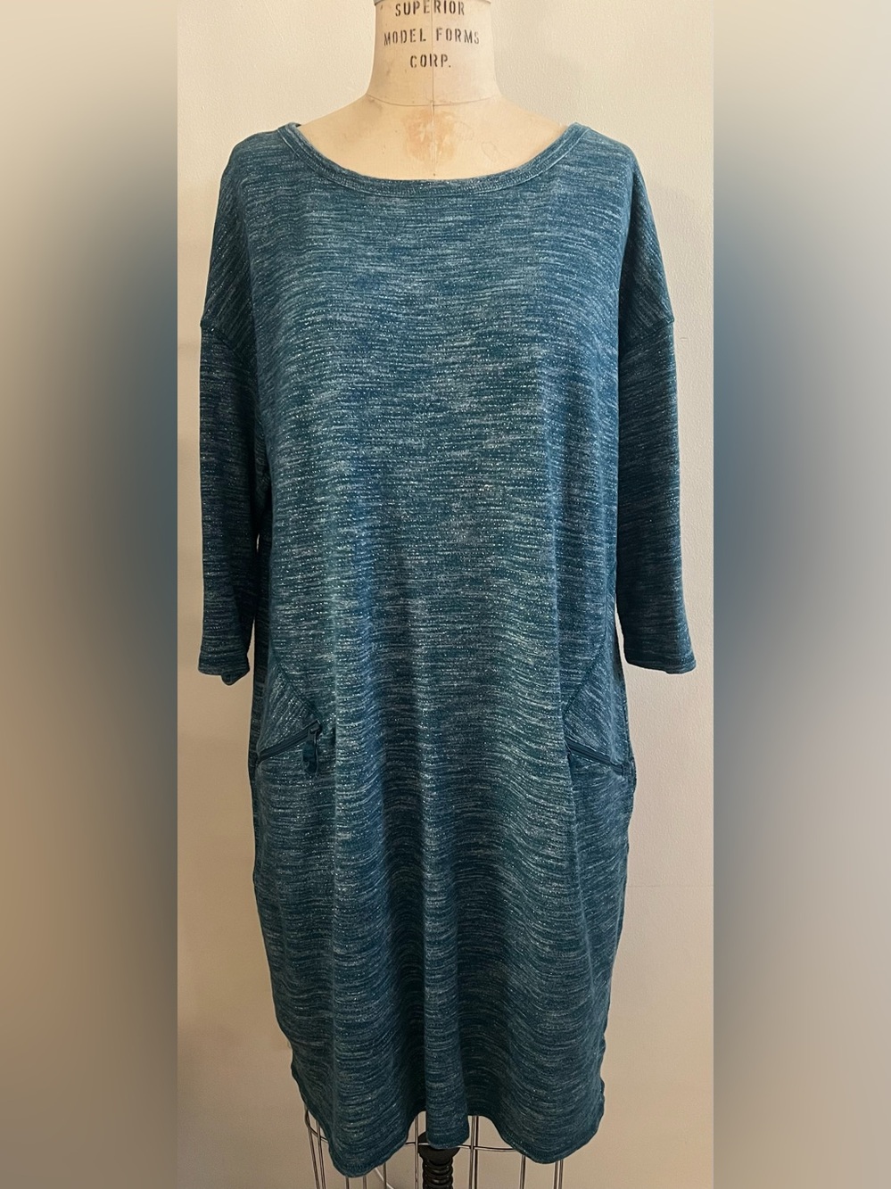 T by Talbots Metallic Teal Zip Pocket Knit Dress Size 2X
